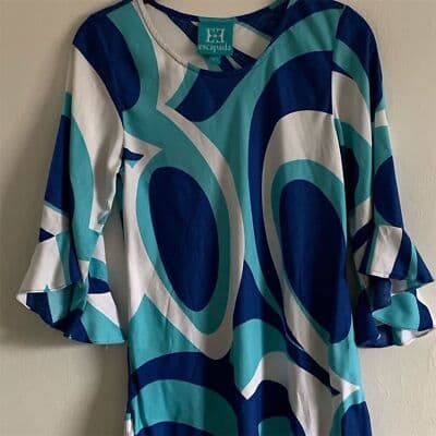 Escapada Women's Blue Geometric Tunic Blouse 3/4 Bell Sleeves XS - Image 1