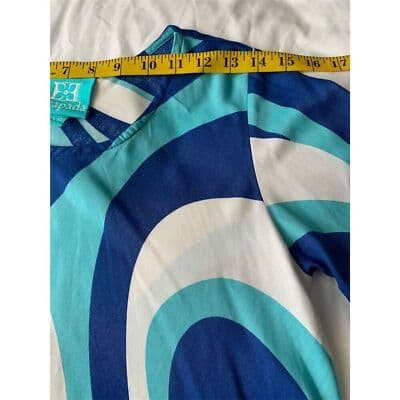 Escapada Women's Blue Geometric Tunic Blouse 3/4 Bell Sleeves XS - Thumbnail 8