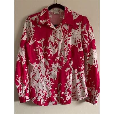 Van Heusen Women's Petite Floral Button-Up Shirt Pink Size S/P - Thumbnail 5