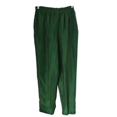 Jouer Vintage 100% Silk Pajama Set L Floral Button Top Green Pants 2 Piece Loung - Thumbnail 5