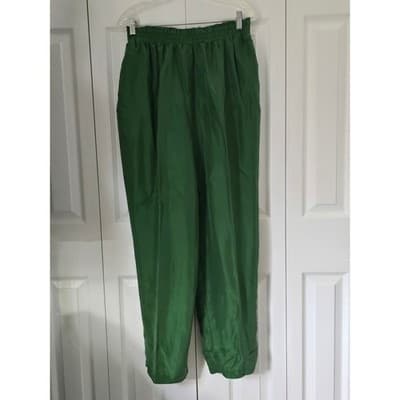 Jouer Vintage 100% Silk Pajama Set L Floral Button Top Green Pants 2 Piece Loung - Thumbnail 17