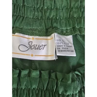 Jouer Vintage 100% Silk Pajama Set L Floral Button Top Green Pants 2 Piece Loung - Thumbnail 7