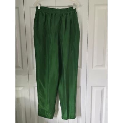 Jouer Vintage 100% Silk Pajama Set L Floral Button Top Green Pants 2 Piece Loung - Thumbnail 15