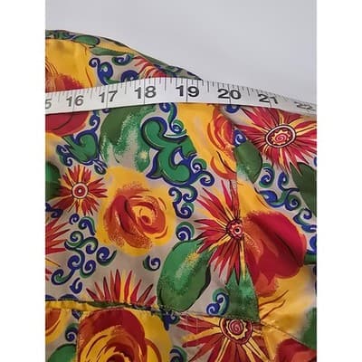 Jouer Vintage 100% Silk Pajama Set L Floral Button Top Green Pants 2 Piece Loung - Thumbnail 8