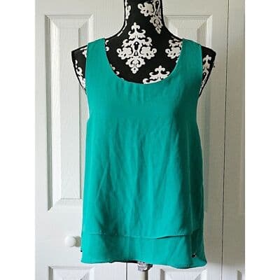 Women True Light Layered Sleeveless Racerback Asymmetric Hem Chiffon Top Small - Image 1