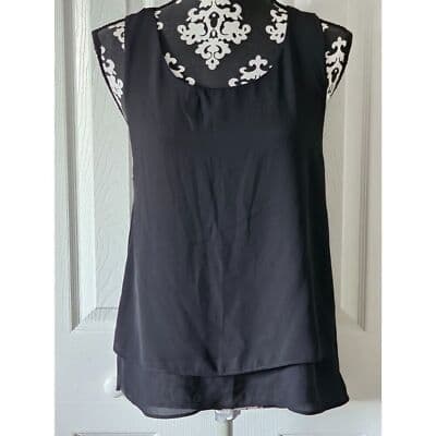 Women True Light Layered Sleeveless Racerback Asymmetric Hem Chiffon Top Small - Image 1