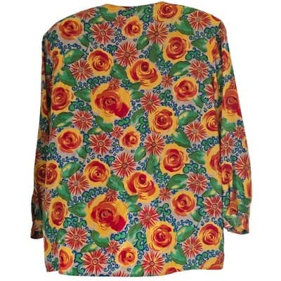 Jouer Vintage 100% Silk Pajama Set L Floral Button Top Green Pants 2 Piece Loung - Thumbnail 2