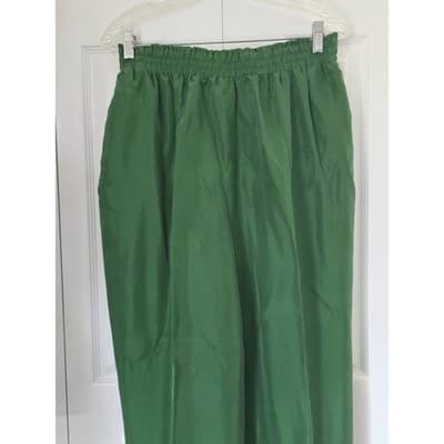 Jouer Vintage 100% Silk Pajama Set L Floral Button Top Green Pants 2 Piece Loung - Thumbnail 16