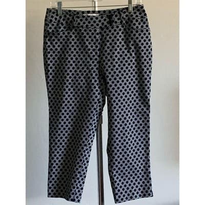Cielo Women's Navy White Geometric Print Ankle Pants Casual Straight Leg - Thumbnail 3