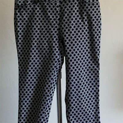 Cielo Women's Navy White Geometric Print Ankle Pants Casual Straight Leg - Image 1