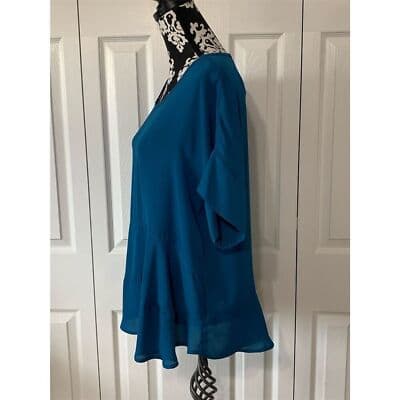 Lila Women's Blue Blouse Size S Asymmetrical Hem Short Sleeve Casual - Thumbnail 7