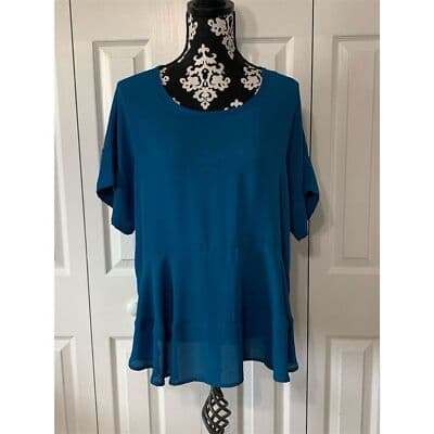 Lila Women's Blue Blouse Size S Asymmetrical Hem Short Sleeve Casual - Thumbnail 10