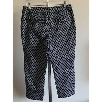 Cielo Women's Navy White Geometric Print Ankle Pants Casual Straight Leg - Thumbnail 4