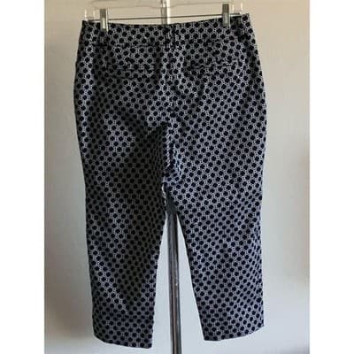 Cielo Women's Navy White Geometric Print Ankle Pants Casual Straight Leg - Thumbnail 2