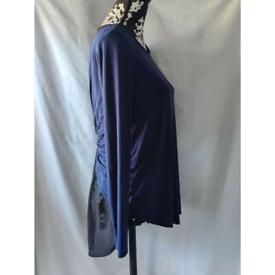 Miin Navy Blue Twist Back Sheer Damask Panel Long Sleeve Top Small TCD1037 USA - Thumbnail 3