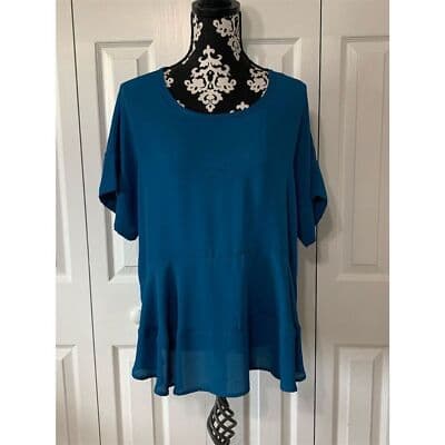 Lila Women's Blue Blouse Size M Asymmetrical Hem Short Sleeve Casual - Thumbnail 10