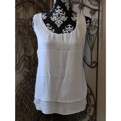 M`Women True Light Layered Sleeveless Racerback Asymmetric Hem Chiffon Top - Image 1