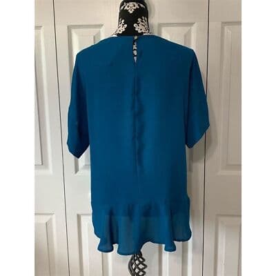 Lila Women's Blue Blouse Size M Asymmetrical Hem Short Sleeve Casual - Thumbnail 8