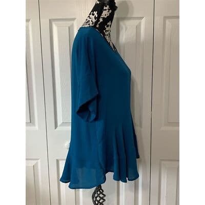 Lila Women's Blue Blouse Size L Asymmetrical Hem Short Sleeve Casual - Thumbnail 9