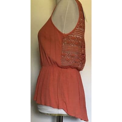 Women Coral INA Sleeveless Zip Top Crochet Accent Back Large NWT - Thumbnail 4