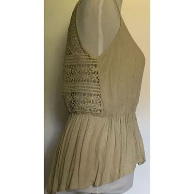 Womens Tan INA Sleeveless Zip Top Crochet Accent Back Medium NWT - Thumbnail 3
