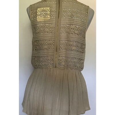 Womens Tan INA Sleeveless Zip Top Crochet Accent Back Medium NWT - Thumbnail 2