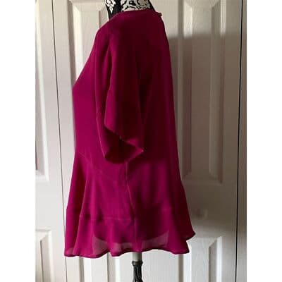 M Lila Women's Magenta Frill Hem Blouse Short Sleeve Casual - Thumbnail 5