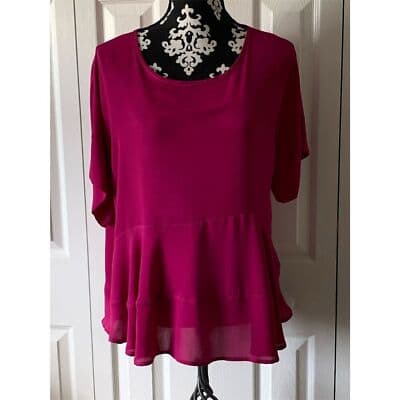 M Lila Women's Magenta Frill Hem Blouse Short Sleeve Casual - Thumbnail 4