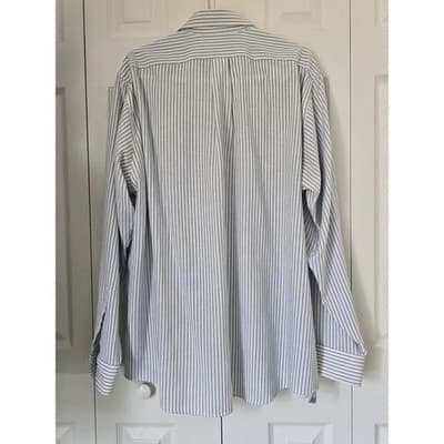 Van Heusen Mens Blue White Striped Oxford Shirt Wrinkle Free 17 36/37 Tailored - Thumbnail 9