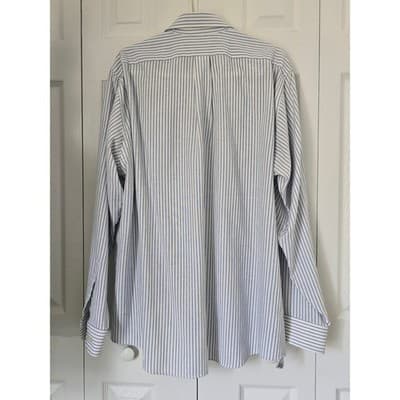 Van Heusen Mens Blue White Striped Oxford Shirt Wrinkle Free 17 36/37 Tailored - Thumbnail 2
