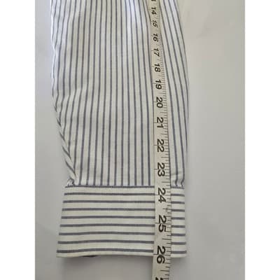 Van Heusen Mens Blue White Striped Oxford Shirt Wrinkle Free 17 36/37 Tailored - Thumbnail 8