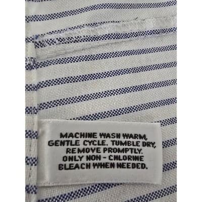 Van Heusen Mens Blue White Striped Oxford Shirt Wrinkle Free 17 36/37 Tailored - Thumbnail 4