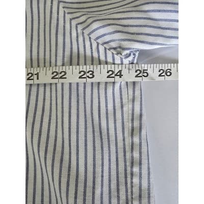 Van Heusen Mens Blue White Striped Oxford Shirt Wrinkle Free 17 36/37 Tailored - Thumbnail 7