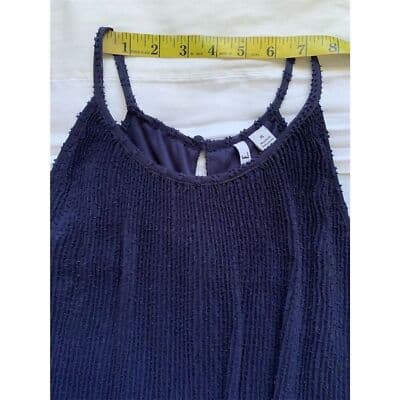 Elle Navy Blue Pleated Lined Halter Textured Keyhole Dress Sleeveless - Thumbnail 11