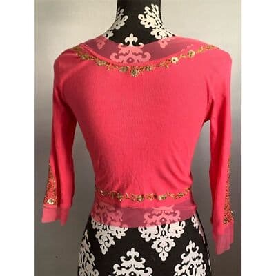 Basil & Maude XS Pink Embroidered Cardigan Gold Details Sparkling Buttonsi - Thumbnail 2