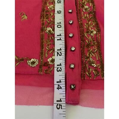 Basil & Maude XS Pink Embroidered Cardigan Gold Details Sparkling Buttonsi - Thumbnail 12