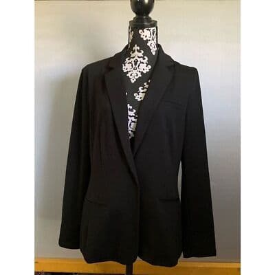Mossimo Women's Black Open Front Blazer Jacket M Notched Collar Tailored - Image 1