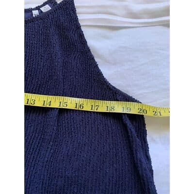 Elle Navy Blue Pleated Lined Halter Textured Keyhole Dress Sleeveless - Thumbnail 12