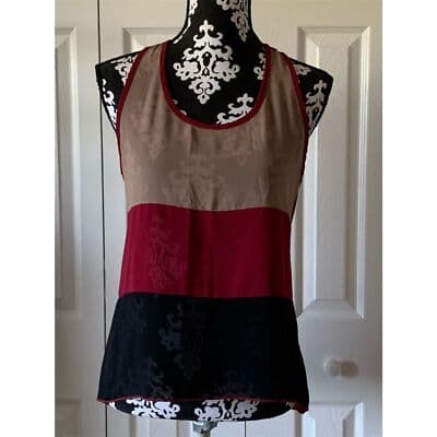 Sleeveless Colorblock Top Red Black Cream M - Thumbnail 3