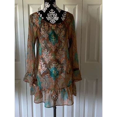 Camilla Women's XS Paisley Boho Sheer Long Sleeve Short Dress Multicolor - Thumbnail 2