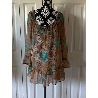 Camilla Women's XS Paisley Boho Sheer Long Sleeve Short Dress Multicolor - Thumbnail 11