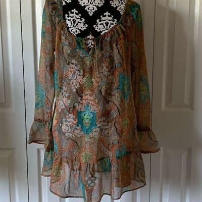 Camilla Women's XS Paisley Boho Sheer Long Sleeve Short Dress Multicolor - Image 1