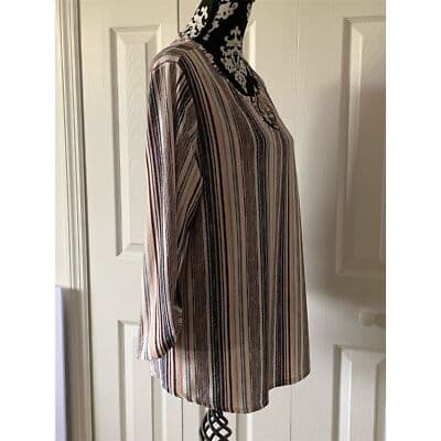 Cure Women's XL Multicolor Striped 3/4 Sleeve Blouse Casual - Thumbnail 11