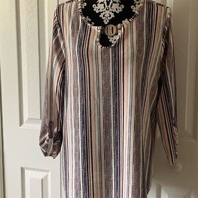 Cure Women's XL Multicolor Striped 3/4 Sleeve Blouse Casual - Image 1