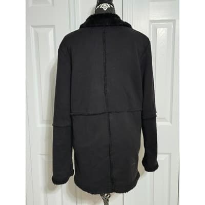 Merona Womens Black Faux Suede Shearling Coat Faux Fur Trim Jacket Size M - Thumbnail 2