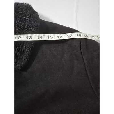 Merona Womens Black Faux Suede Shearling Coat Faux Fur Trim Jacket Size M - Thumbnail 5