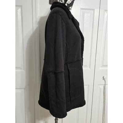 Merona Womens Black Faux Suede Shearling Coat Faux Fur Trim Jacket Size M - Thumbnail 10