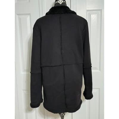 Merona Womens Black Faux Suede Shearling Coat Faux Fur Trim Jacket Size M - Thumbnail 11