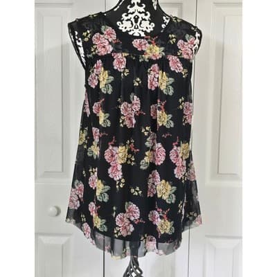 Bobbie Brooks Plus Size 2X Black Floral Mesh Sleeveless Tunic Top NWT - Image 1