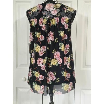 Bobbie Brooks Plus Size 2X Black Floral Mesh Sleeveless Tunic Top NWT - Thumbnail 2